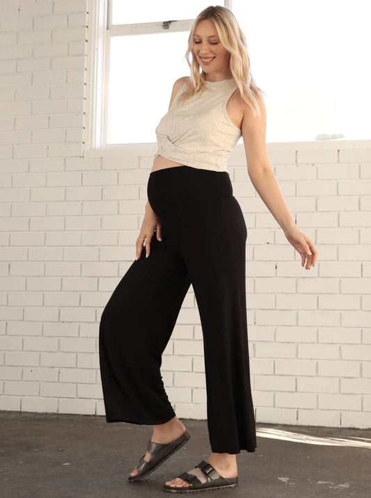 Debra Wide Leg Bamboo Maternity Pants in Black