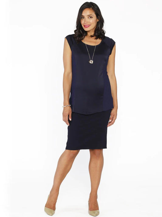 Straight Cut Maternity Work Skirt in Navy