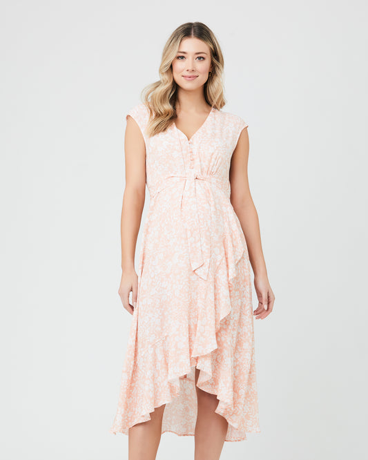 Alanna Tie Front Dress - Peachy pink/ White