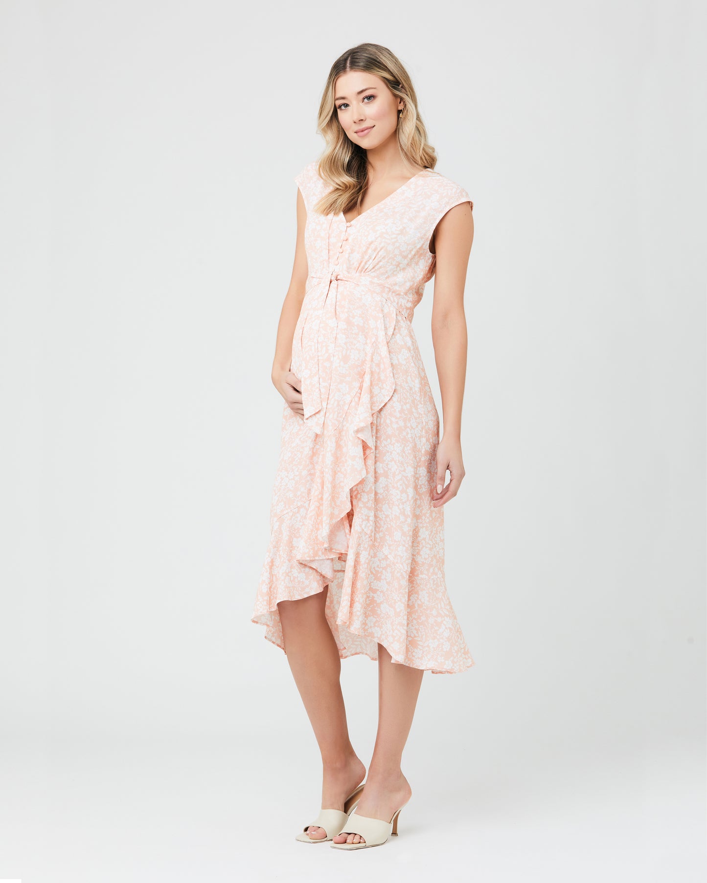 Alanna Tie Front Dress - Peachy pink/ White