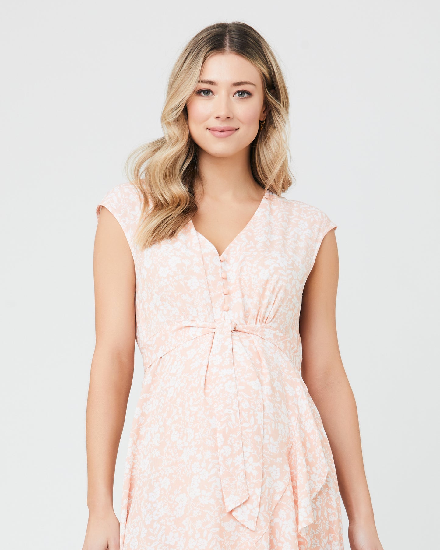 Alanna Tie Front Dress - Peachy pink/ White