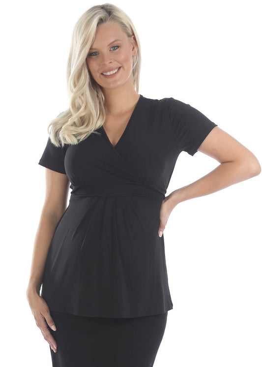 Bree Maternity Crossover Work Top - Black