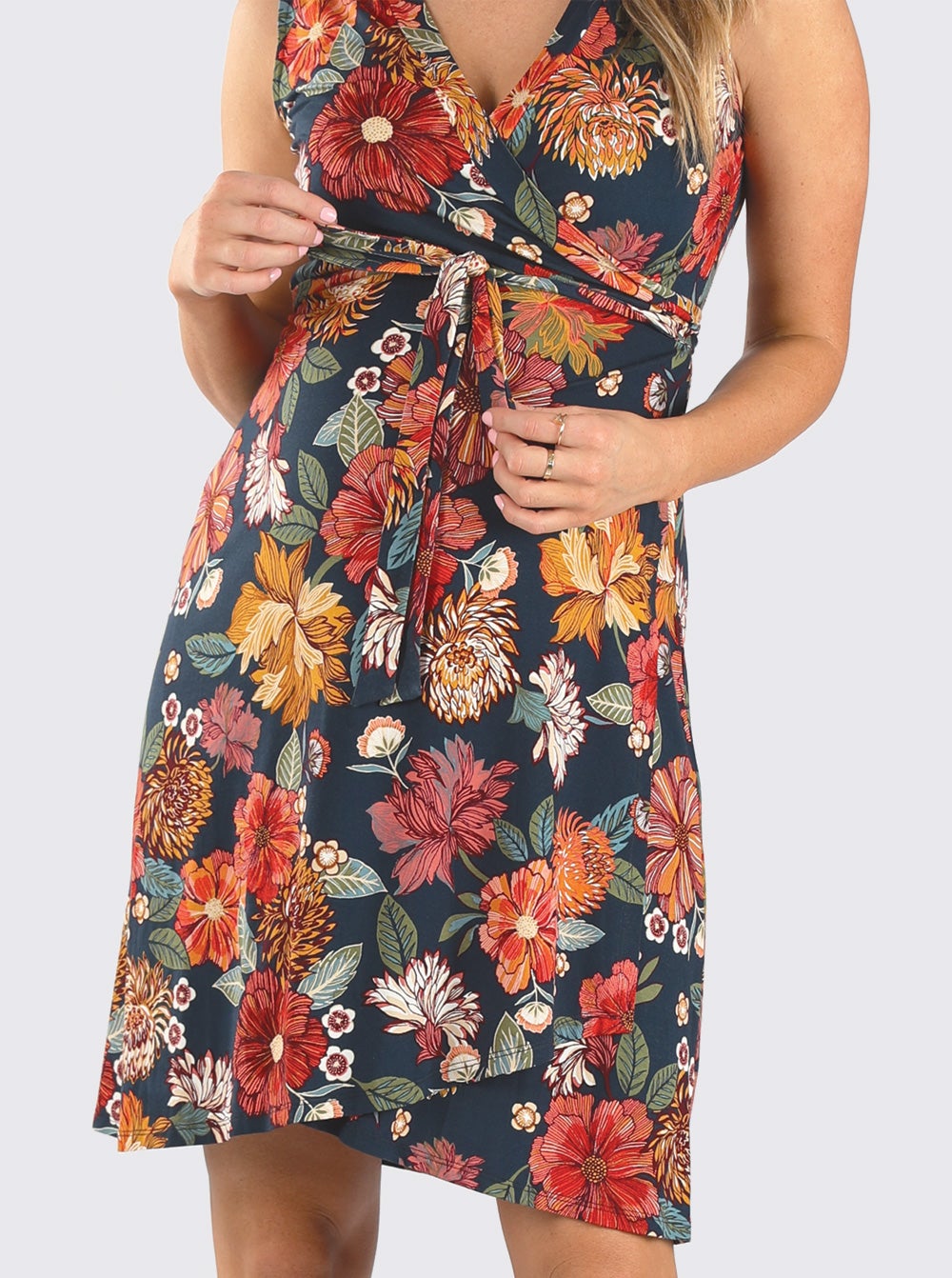 Eve Maternity Classic Wrap Dress in Red Flowers