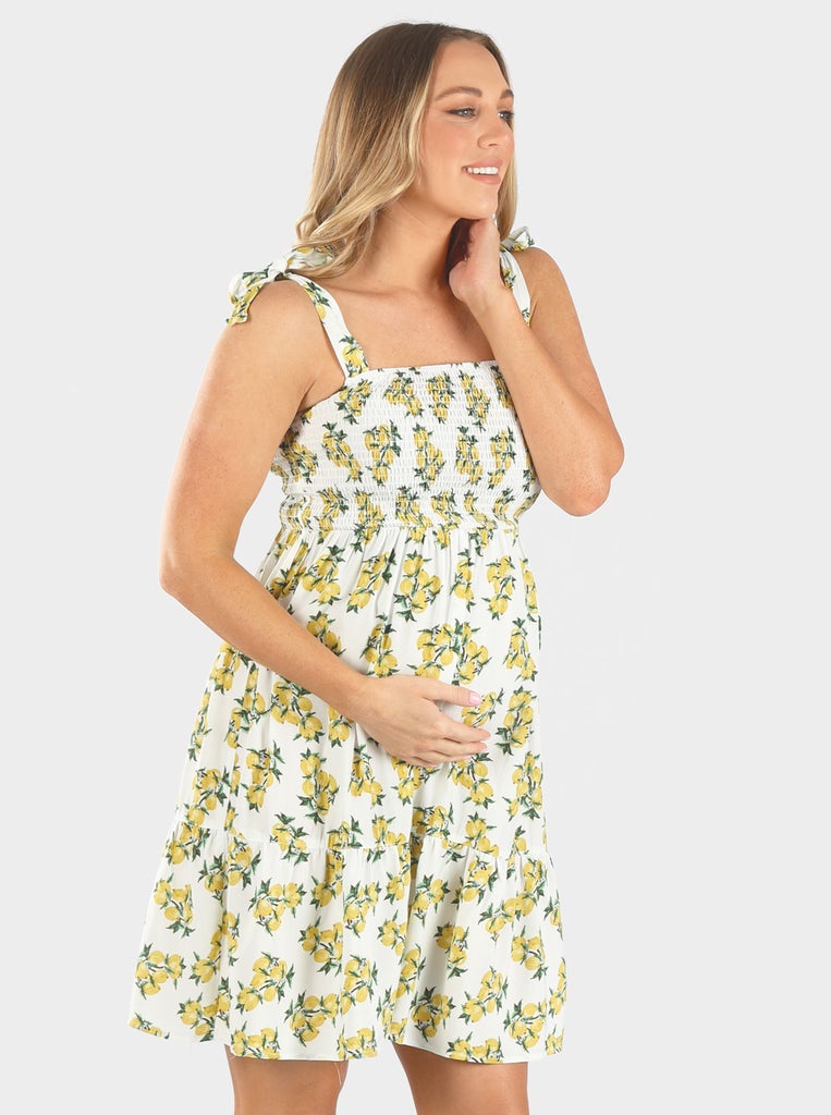 Maternity Lemon Print Nursing Sun Dress