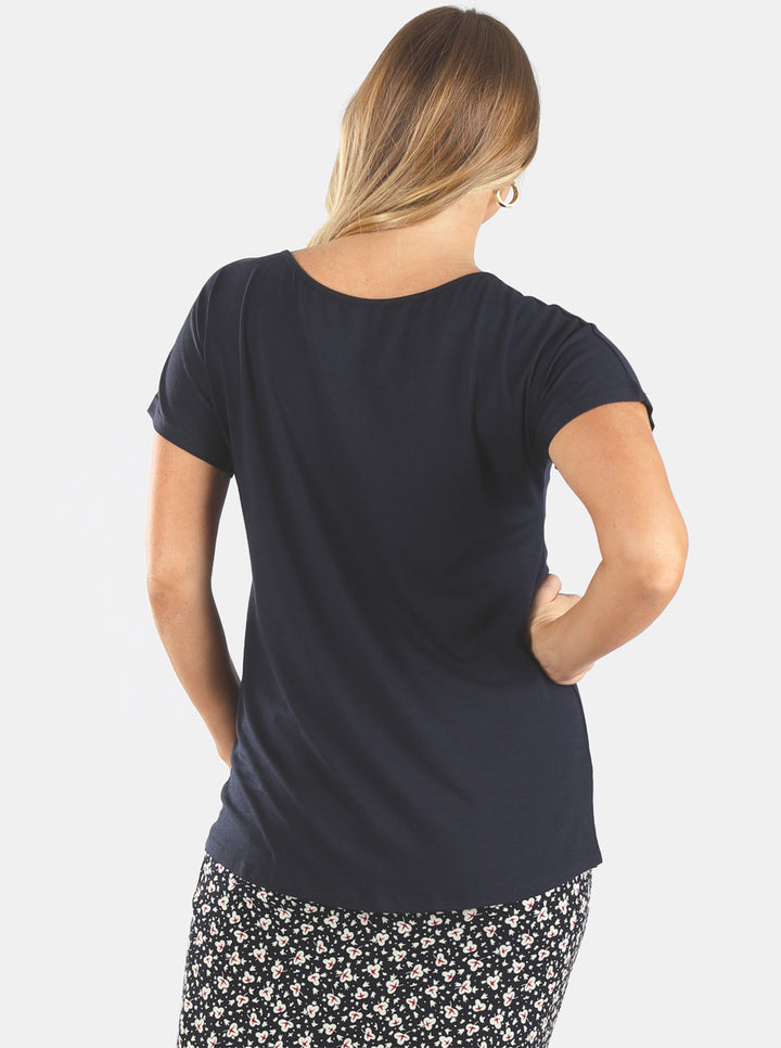 Reversible Tie Front Maternity Tee - Navy