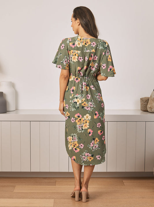 Renee Maternity Dress in Green Floral