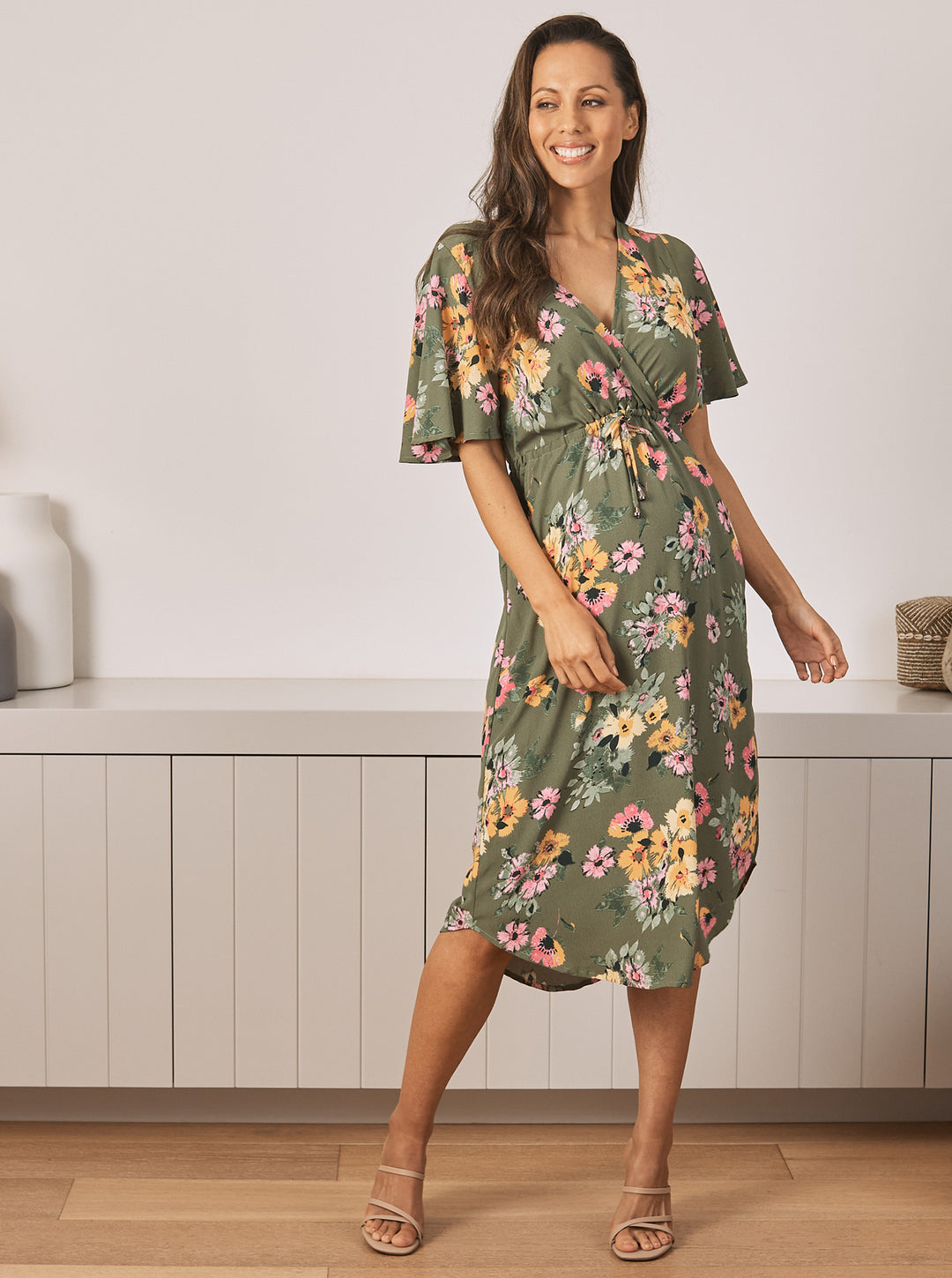 Renee Maternity Dress in Green Floral