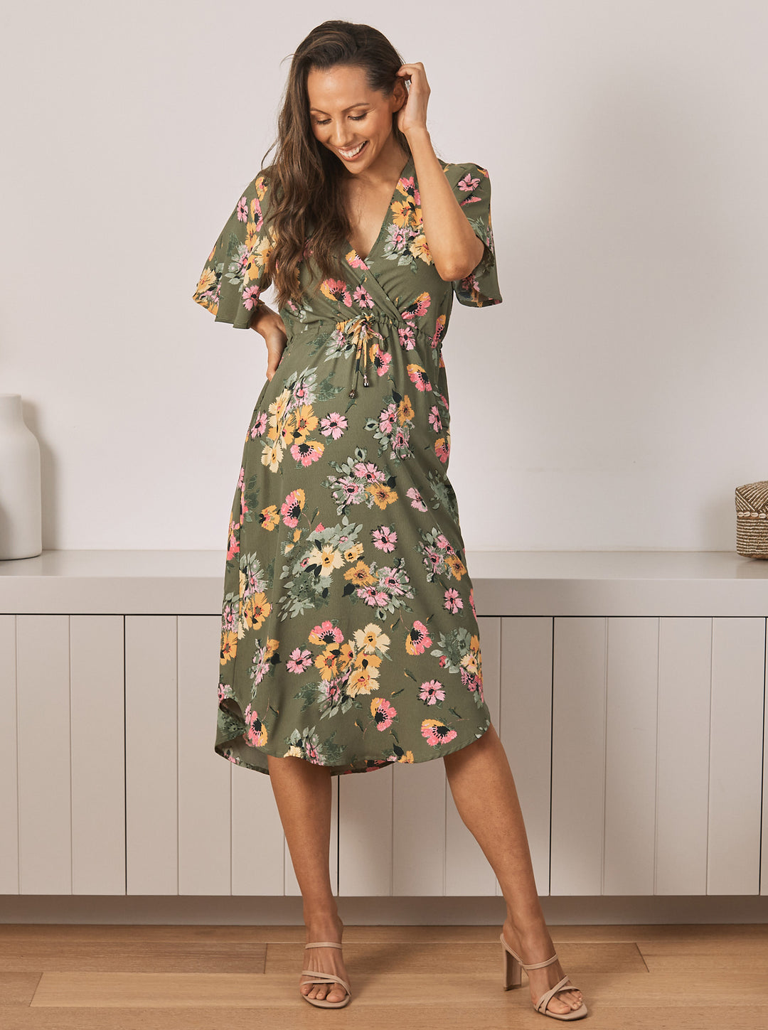 Renee Maternity Dress in Green Floral